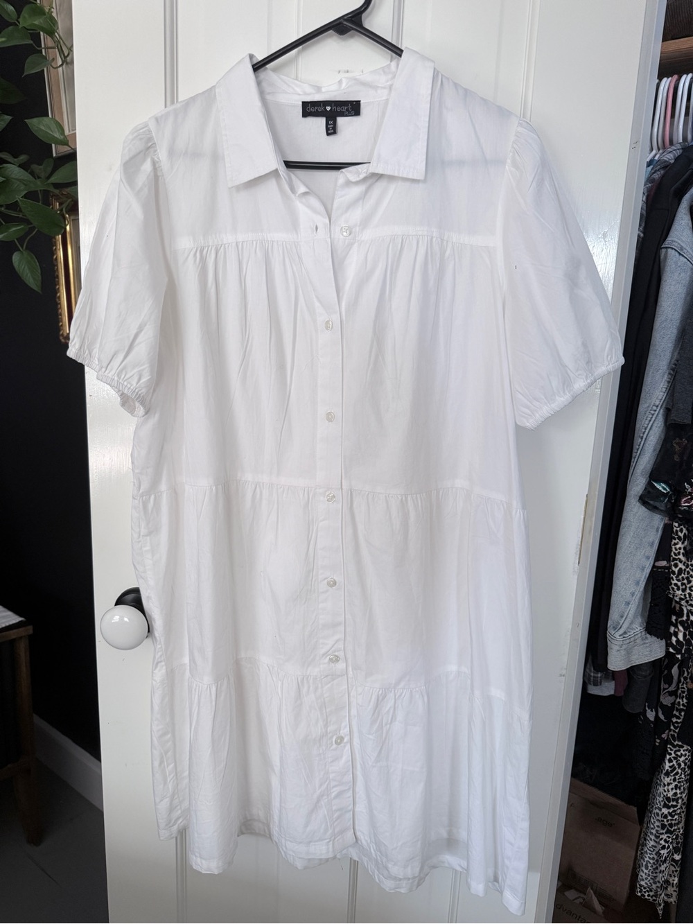 Derek Heart White Button-Up Midi Dress